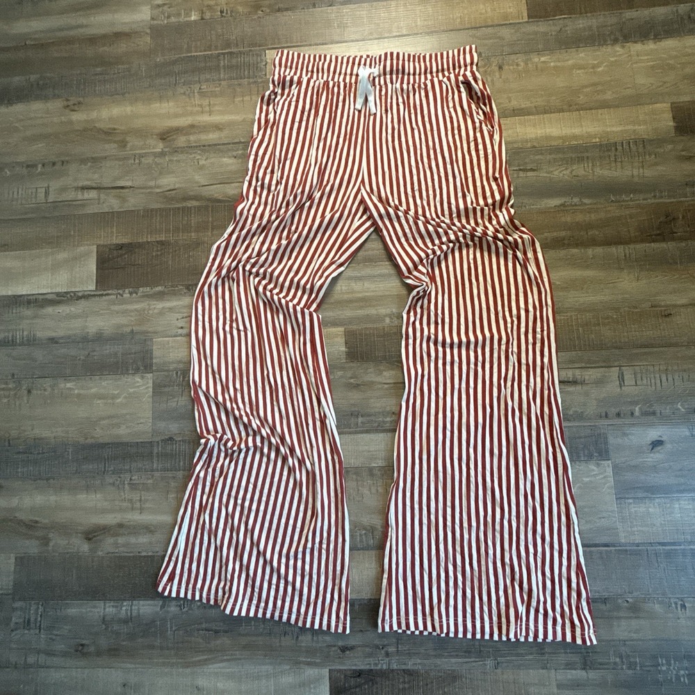 Made By Molly red and white vertical candy-stripe wide-leg lounge/pajama pants